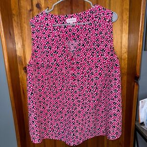 Molly Isadora Women's 2X Pink‎ Black White Polka Dot Sleeveless Blouse Top